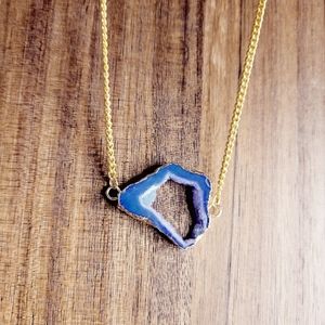 Handmade Natural Druzy Violet Blue Quartz Necklace